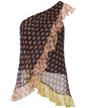 Etro Asymmetric Floral Print Blouse - Brown