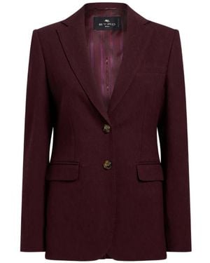 Etro Single-Breasted Wool Jacquard Jacket With Medallion Motif - Purple