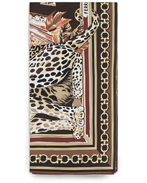 Ferragamo Leopard-Print Silk Scarf - White