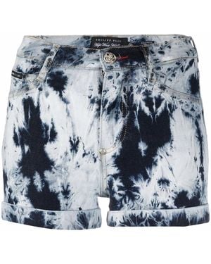 Philipp Plein Bleached Denim Mini Shorts - Blue