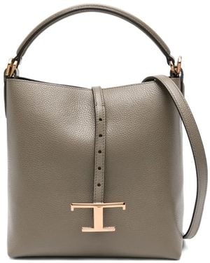 Tod's T-Buckle Leather Shoulder Bag - Grey