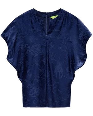 Shanghai Tang Tang Jacquard Batwing-Sleeve Top - Blue