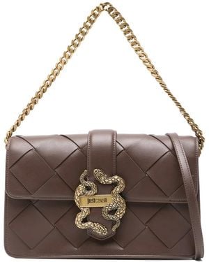 Just Cavalli Woven Snake Appliqué Tote Bag - Brown