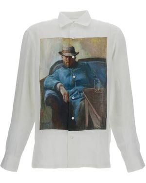 Junya Watanabe Graphic-Print Linen Shirt - Blue