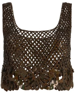 Alberta Ferretti Sequin-Embellished Cropped Top - Black