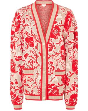 Temperley London Francis Floral-Pattern Knit Cardigan - Red