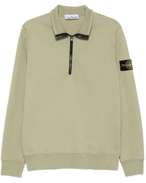 Stone Island Logo-Patch Half-Zip Jumper - Green