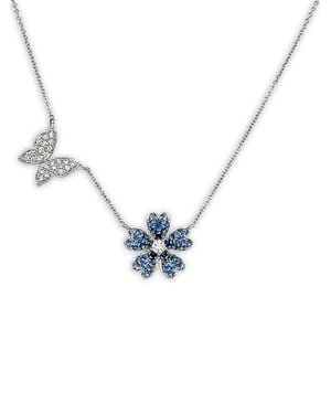 Lisa Nik 18K Flower Butterfly Sapphire And Diamond Necklace - Metallic