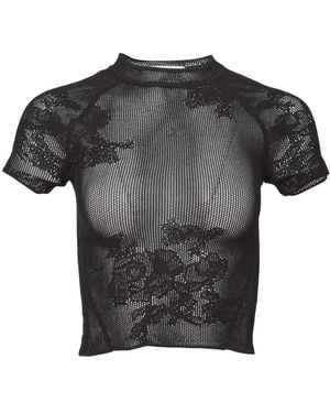 Fleur du Mal Pointelle-Knit Lace T-Shirt - Black