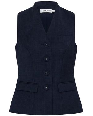 Anna Quan Reid Button-Up Tailored Top - Blue