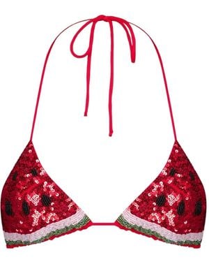 Leslie Amon Bikinioberteil Mit Pailletten - Rot