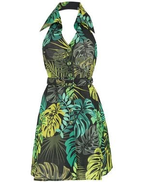 Amir Slama Leaf Print Dress - Green