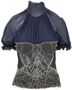 The Attico Bead-Embellished Silk Top - Blue