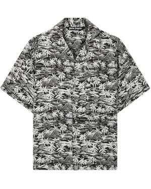 Palm Angels Palm Waves Linen Bowling Shirt - Grey