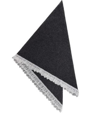 Ganni Lace-Trim Wool Scarf - Black