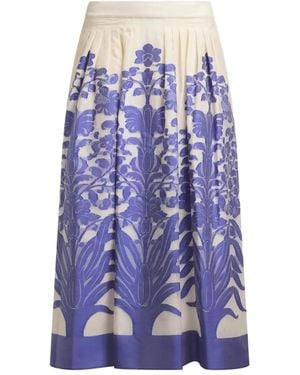 Etro Jacquard-Floral Pleated Mid Skirt - Purple
