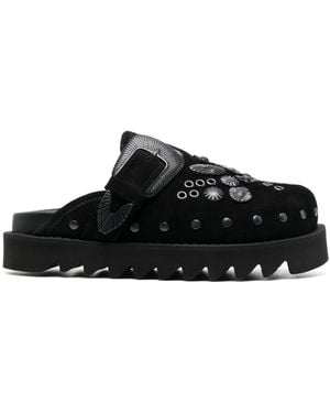 Toga Sabot Metal Suede Mules - Black