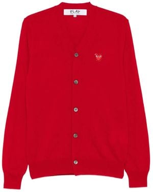 COMME DES GARÇONS PLAY Hear-Emblem Rhinestone-Embellishment Cardigan - Red