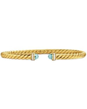 David Yurman 18K Cablespira Flex Diamond And Aquamarine Bangle - Metallic