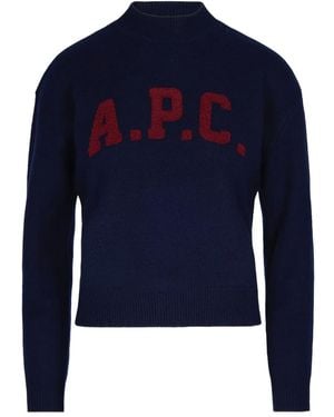 A.P.C. Logo-Embroidered Turtleneck Jumper - Blue