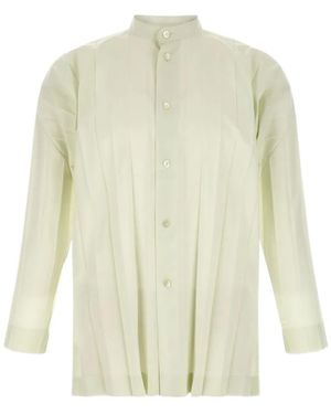 Issey Miyake Edge Pleated Band-Collar Shirt - White