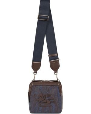 Etro Paisley-Pattern Logo Messenger Bag - Blue