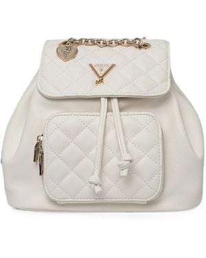 Guess Small Quilted-Finish Drawstring Backpack - White