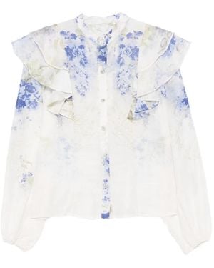 Paperlace Floral Print Ruffled Shirt - White