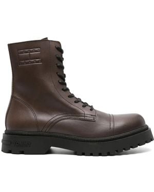 Tommy Hilfiger Logo-Debossed Leather Boots - Brown