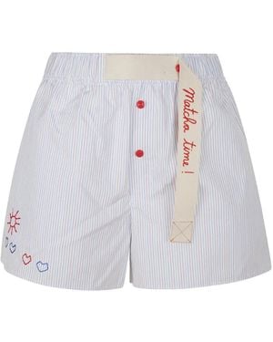 Mira Mikati Embroidered Striped Mini Shorts - White