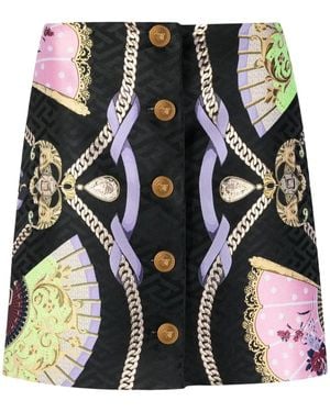 Versace Graphic-Print Medusa Head Button Skirt - Black