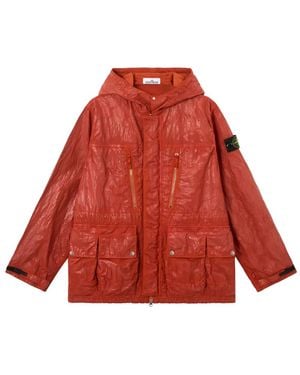 Stone Island Logo-Patch Hooded Jacket - Red