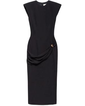 Aniye By Draped Padded-Shoulder Midi Dress - Black