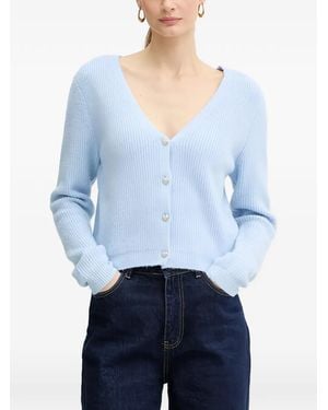 Morgan Heart Button V-Neck Knitwear - Blue
