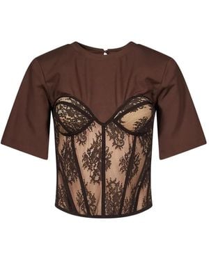 GIUSEPPE DI MORABITO Lace-Corset T-Shirt - Brown