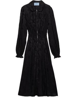 Prada Jacquard-Midikleid mit Blumenmuster - Schwarz