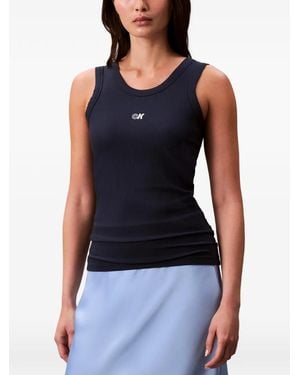Calvin Klein Ck Logo Ribbed Tank Top - Blue