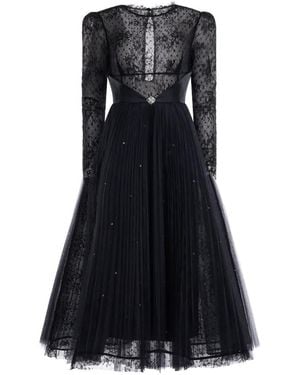 ARAFTU Vestido Con Paneles De Encaje Y Pliegues - Negro