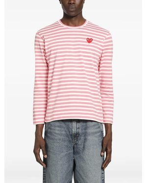 COMME DES GARÇONS PLAY T-Shirt Rayé À Patch Cœur - Pink