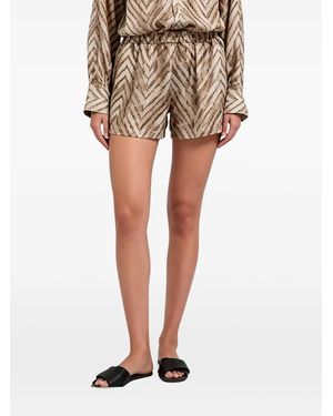 Brunello Cucinelli Chevron-Print Silk Shorts - Natural
