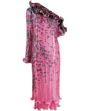 Givenchy Asymmetric Ruffle Floral Pleated Maxi Dress - Pink