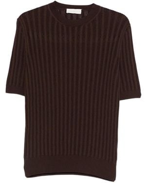LUIGI GENTILE Open-Knit Short-Sleeved Sweater - Brown