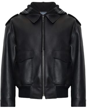 Loewe Lederjacke Mit Kapuze - Schwarz