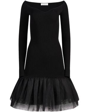 Nina Ricci Sweetheart-Neck Tulle-Panel Dress - Black