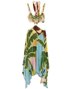 FARM Rio Tropical-Print Asymmetric Midi Dress - Green