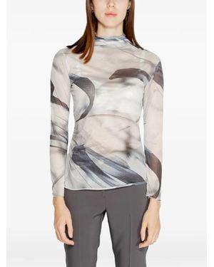 Rinascimento Abstract-Print Mock-Neck Top - Grey
