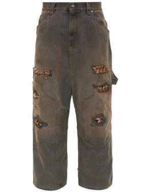 PDF Distressed Leopard-Print Jeans - Grey