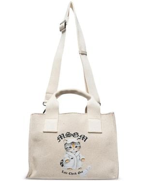 MSGM Cat-Print Tote Bag - White