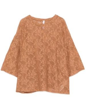 Imperial Lace Crew-Neck Top - Brown