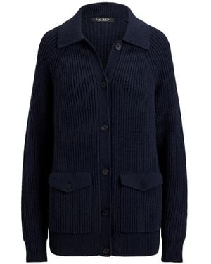 Ralph Lauren Cárdigan De Canalé Con Bolsillo Con Solapa - Azul